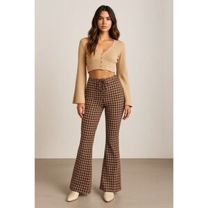 Princess Polly Brown Plaid Flare Pants Womens 4 Bell Bottom Hippie 70s Y2K Pants